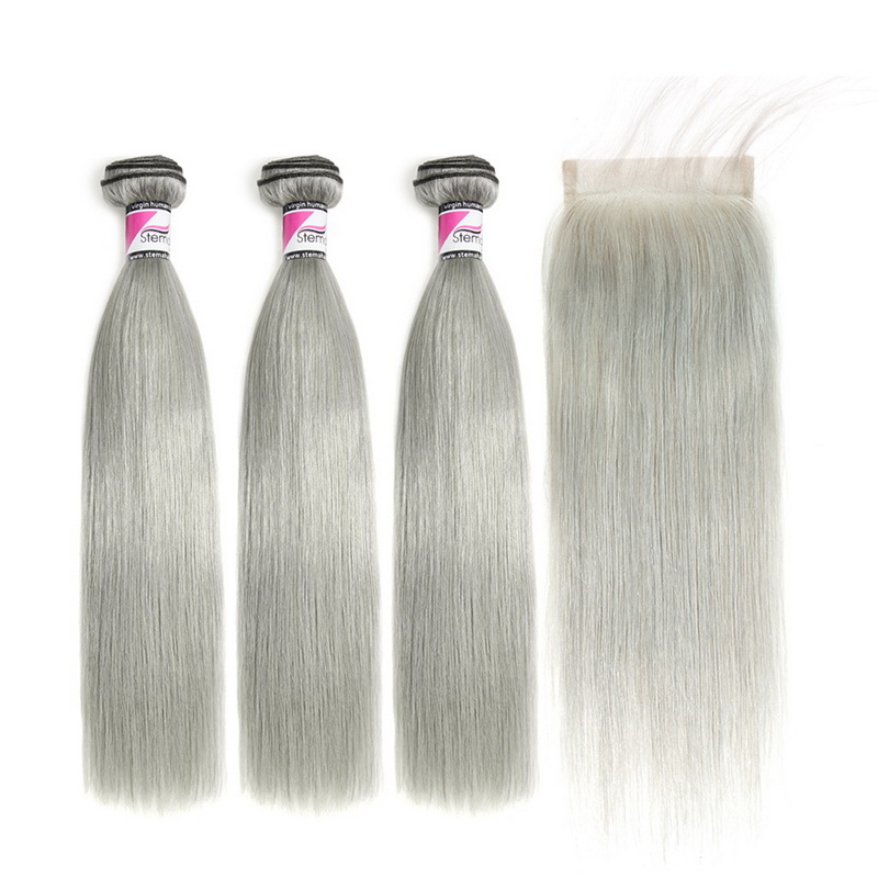 Stema Grey Straight Virgin Hair With 4x4 Regular Lace Closure 